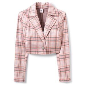 Cabi #6257 PLAYDATE Pink Plaid Button Front Cropped Jacket